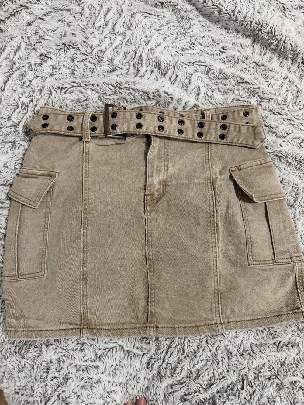 Sincerely Jules Taupe Cargo Mini Skirt with Studded Belt
